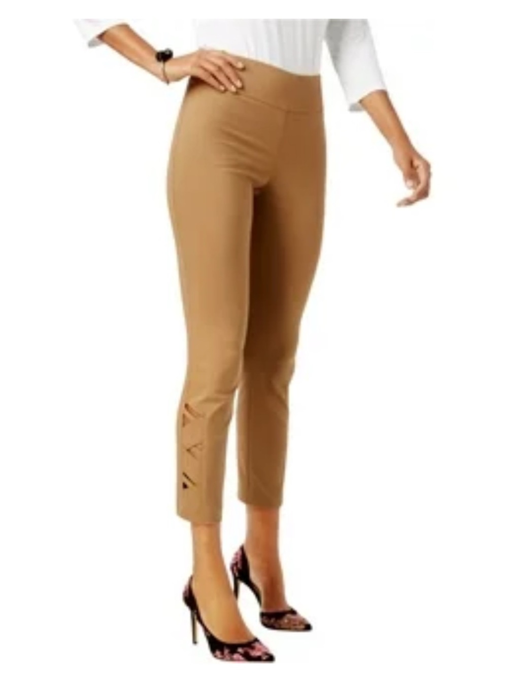 Talbots Camel Ankle Cropped Pull-On Pants with Hem Cutouts